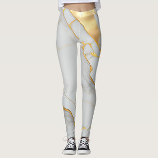  White and Gold Foil Marble Agate Leggings
