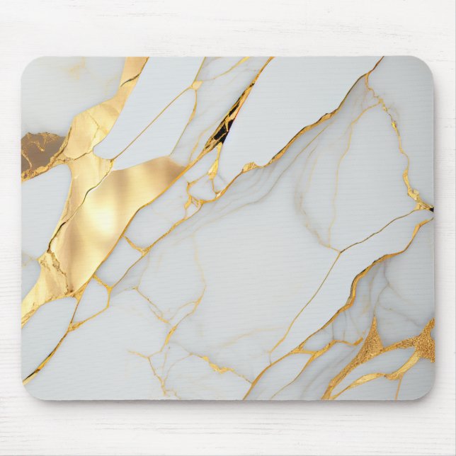White and Gold Foil Marble Agate Mouse Pad (Front)