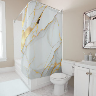 White and Gold Foil Marble Agate Shower Curtain