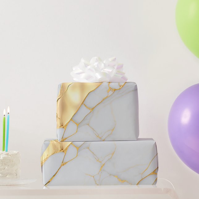 White and Gold Foil Marble Agate Wrapping Paper (Party Gifts)