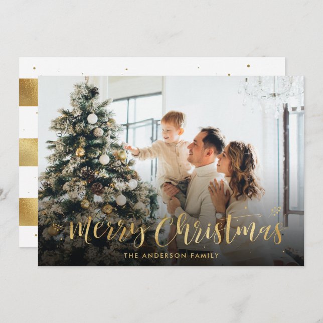 White and Gold Foil Merry Christmas Photo Cards (Front/Back)