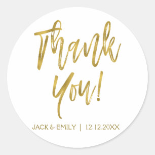 White and Gold Foil Photo Thank You Sticker