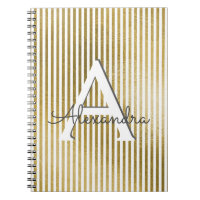 White and Gold Foil Striped Monogram & Initial
