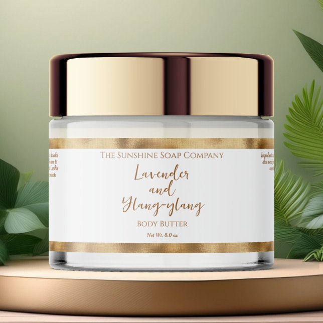 White and Gold Foil Waterproof Cosmetics Jar Label (Creator Uploaded)