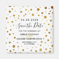 White and Gold Foil Wedding Save the Date Magnets