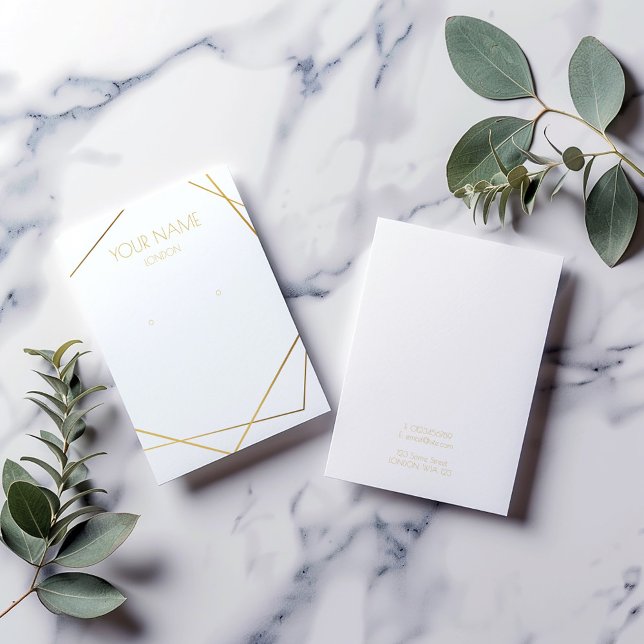 White and gold geometric earring display card (Gold geometric frame, simple and modern earring display holder.)