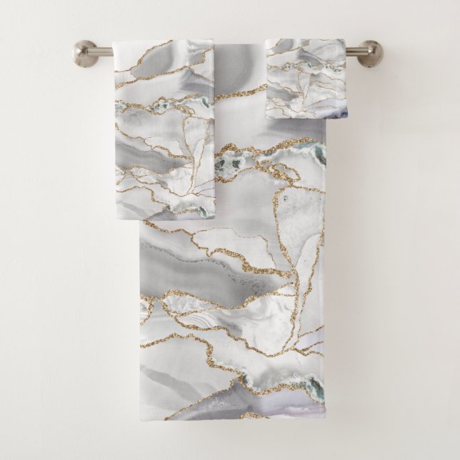 White and gold glitter agate bath towel set (Insitu)