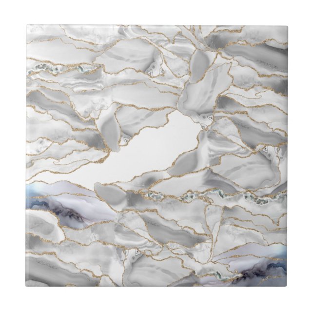 White and gold glitter agate ceramic tile (Front)