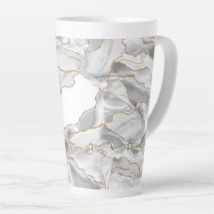 White and gold glitter agate latte mug