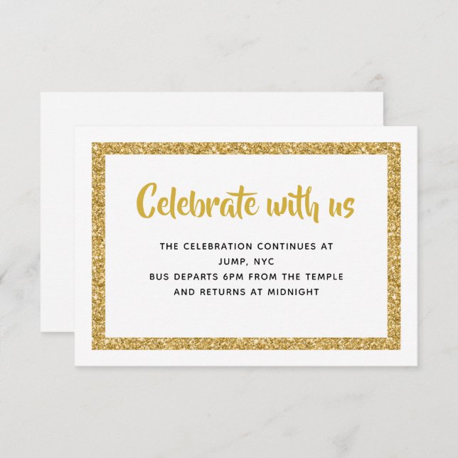 White and Gold Glitter Bar Mitzvah Insert Invitation (Front/Back)