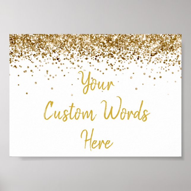 White and Gold Glitter Birthday Party Anniversary Poster (Front)