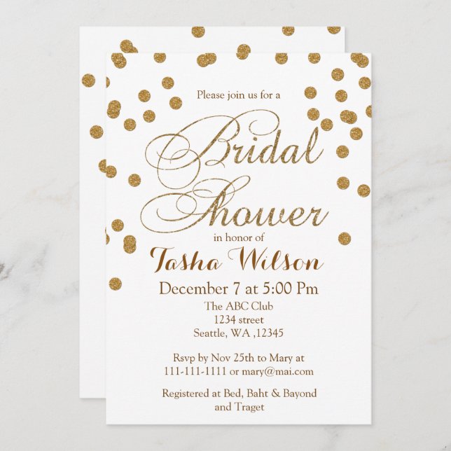 white and Gold Glitter Bridal Shower Invite (Front/Back)