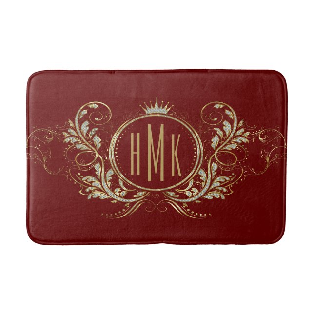 White And Gold Glitter Girly Floral Frame  Bath Mat (Front)