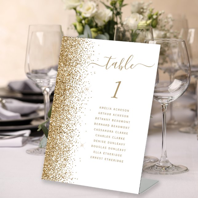 White and Gold Glitter Wedding Table Number Pedestal Sign (Creator Uploaded)