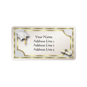 White and Gold Grauation Address Labels