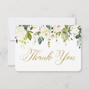 White and Gold greenery thank you card