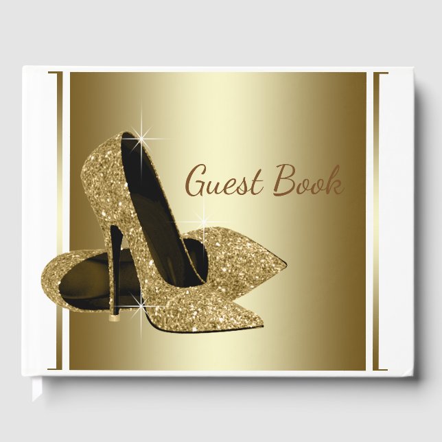 White and Gold High Heel Shoe Guest Book (Front)