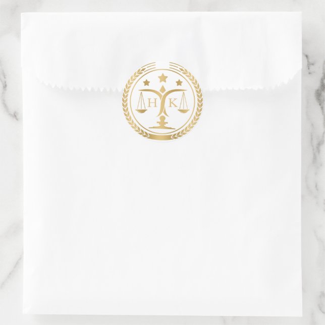 White And Gold Justice Logo Monogram Classic Round Sticker (Bag)