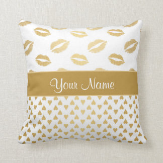 White and Gold Kisses and Love Hearts Cushion