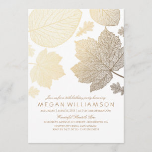 White and Gold Leaves Fall Birthday Party Invitation