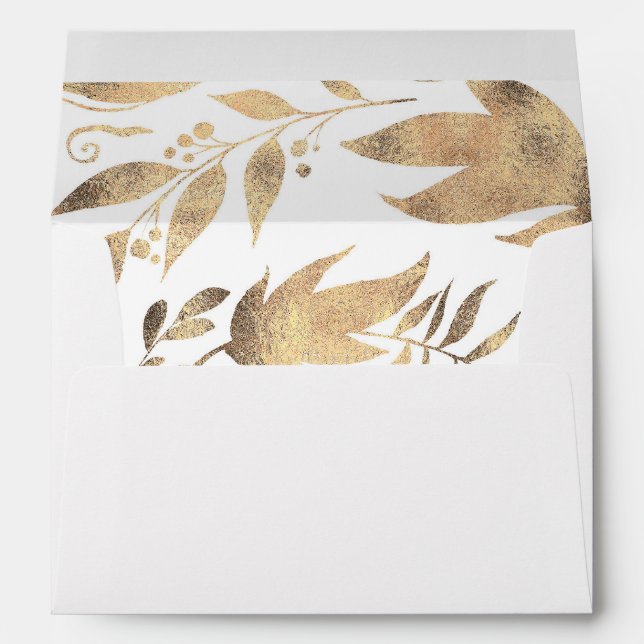 White and Gold Leaves Pattern Wedding Envelopes (Back (Bottom))