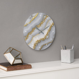 White and Gold Liquid Moonstone Personalised Large Clock