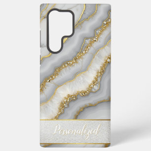 White and Gold Liquid Moonstone Personalised Samsung Galaxy Case