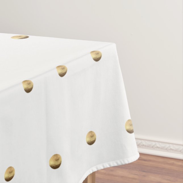 White and Gold Look Polka Dot Pattern Elegant Tablecloth (In Situ)