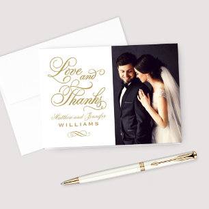 White and Gold Love and Thanks Wedding Thank You Card