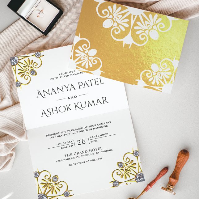 White and Gold Mandala Indian Wedding Invitation (Creator Uploaded)