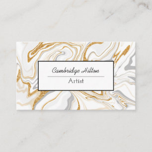White and Gold Marble Abstract Fluid Art  Business Card