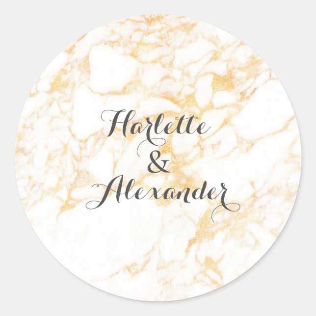 White and Gold Marble Classic Round Sticker (Front)