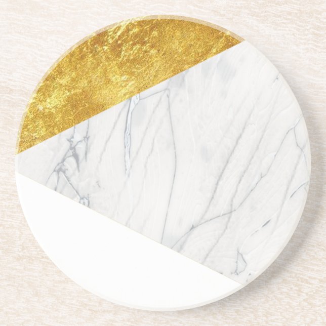 White and Gold Marble Coaster (Front)