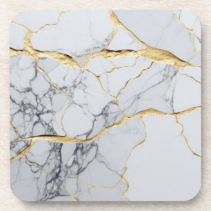 White and gold marble coaster