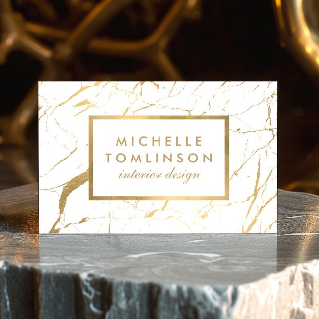 White and Gold Marble Designer Business Card (Creator Uploaded)