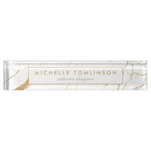 White and Gold Marble Designer Nameplate