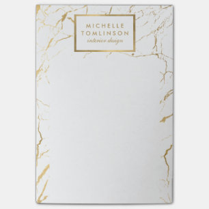 White and Gold Marble Designer Post-it Notes