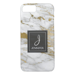 White and Gold Marble Elegant Monogram iPhone 8/7 Case