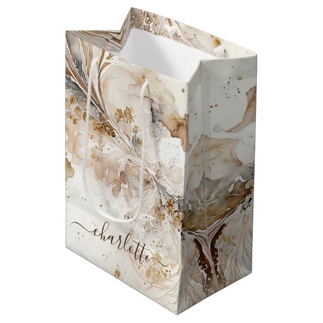 White and Gold Marble Gift Bag (Front Angled)