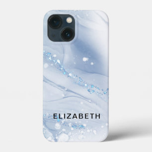 White and gold marble glitter personalized  iPhone 13 mini case