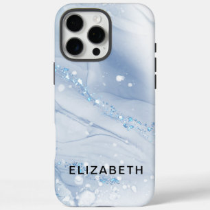 White and gold marble glitter personalized iPhone 16 pro max case