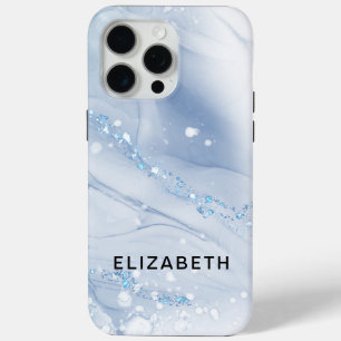 White and gold marble glitter personalized iPhone 15 pro max case