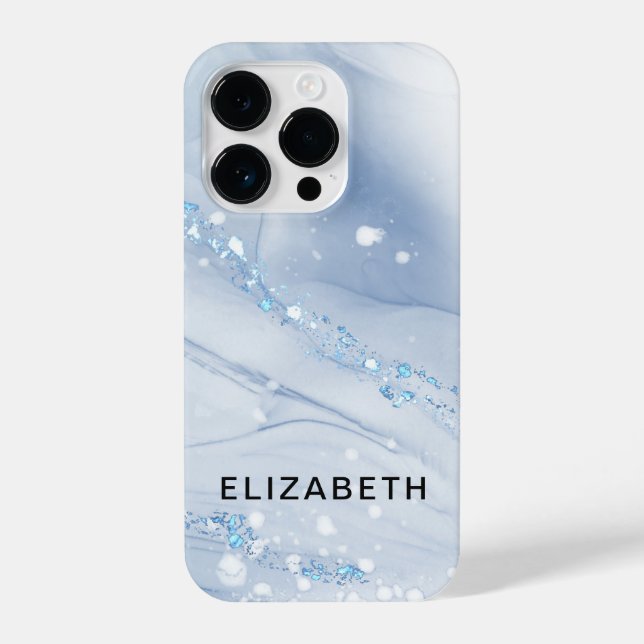 White and gold marble glitter personalized  iPhone case (Back)