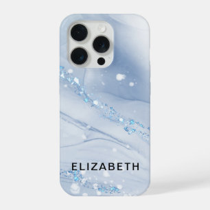 White and gold marble glitter personalized iPhone 15 pro case
