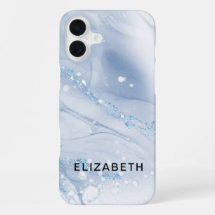 White and gold marble glitter personalized iPhone 16 plus case