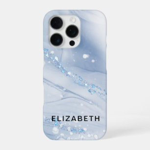 White and gold marble glitter personalized iPhone 16 pro case
