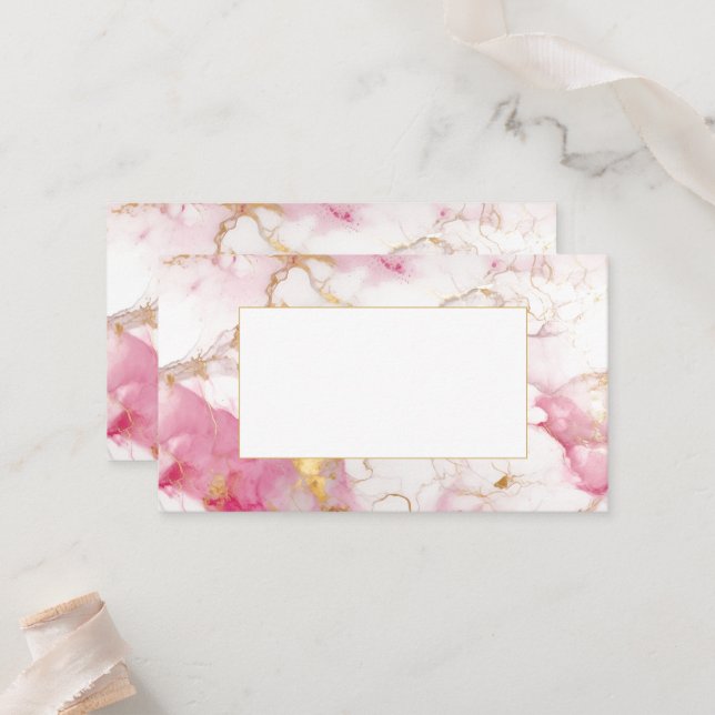 White and gold marble guest name place card (Front/Back In Situ)