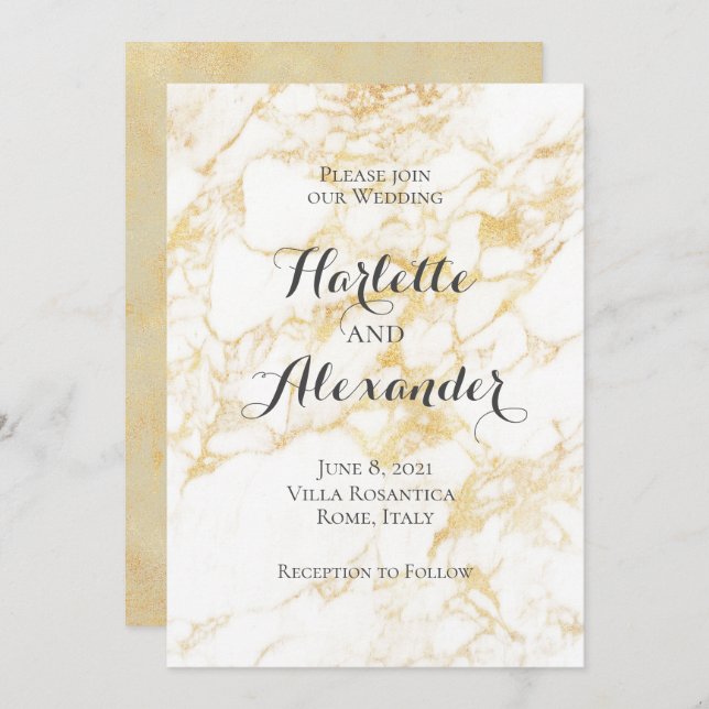 White and Gold Marble Invitation (Front/Back)