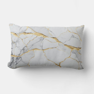 White and gold marble  lumbar cushion