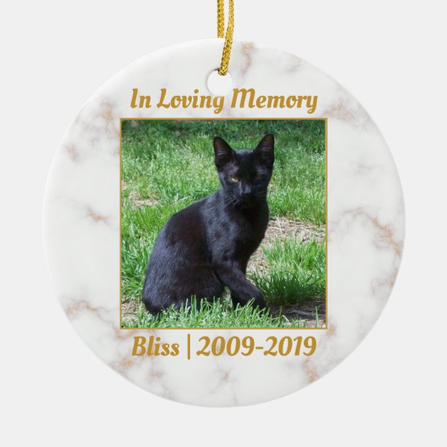 White and Gold Marble Memorial Ceramic Ornament (Front)